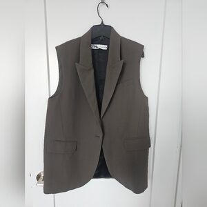 Zara Taupe Sleeveless Blazer Vest
